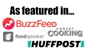 Featured in widget showing logos of buzz feed, honest cooking, foodgawker and huff post