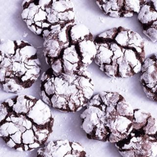 Close up overhead view of a cluster of Chocolate Crinkle Cookies.