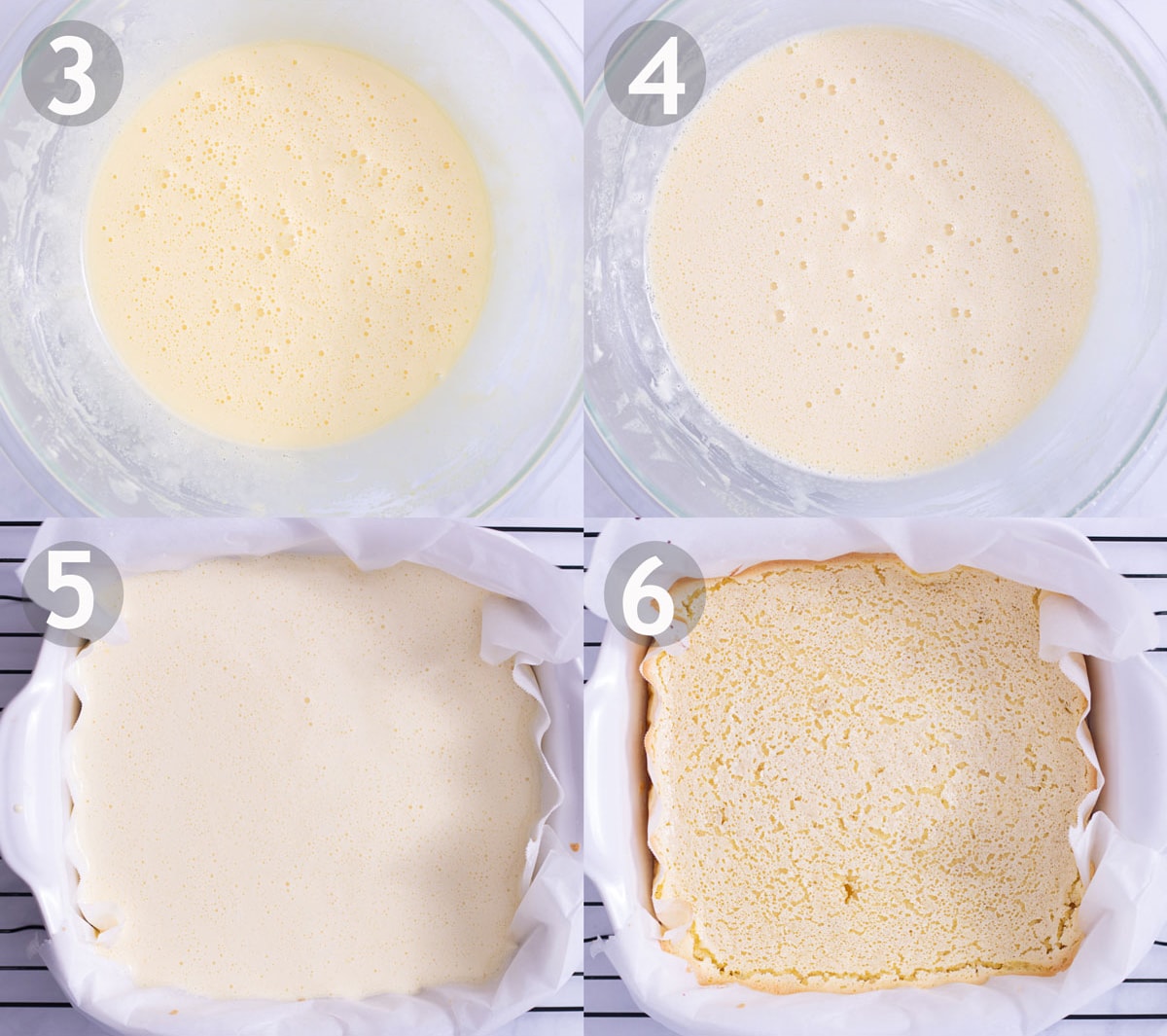 Steps to make lemon bars: mix filling ingredients and bake in crust.