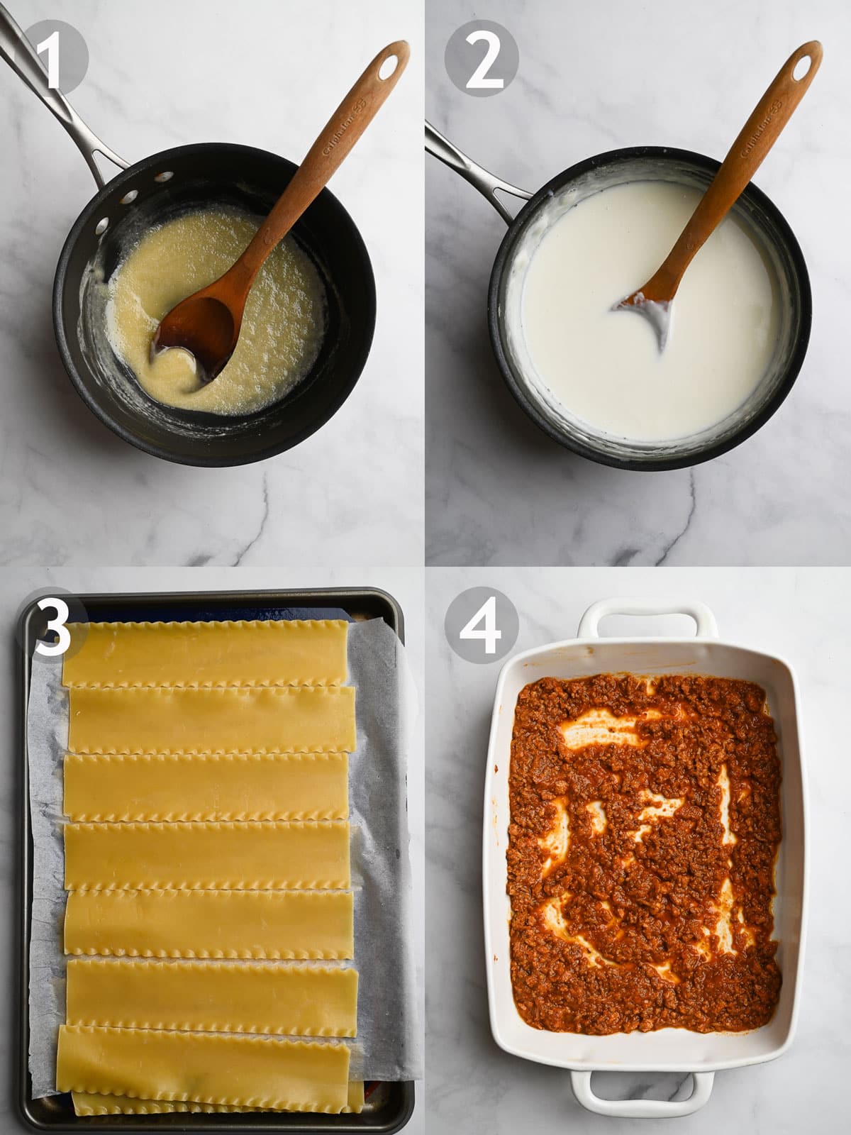Lasagna, steps 1-4, including making the béchamel and boiling the noodles.
