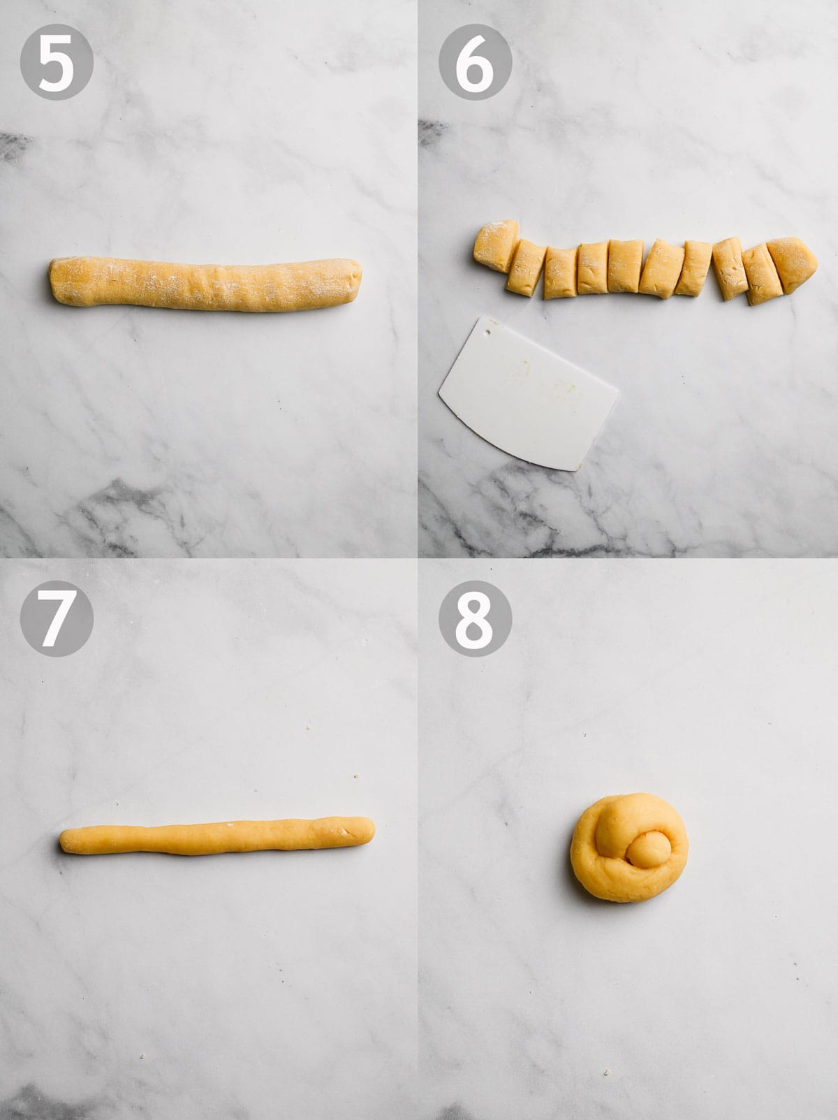 Steps to roll and shape cookies into a knot.